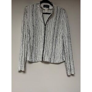 Alex Evenings Jacket Womens 14W White Black Silver Excellent Metallic Zip Front